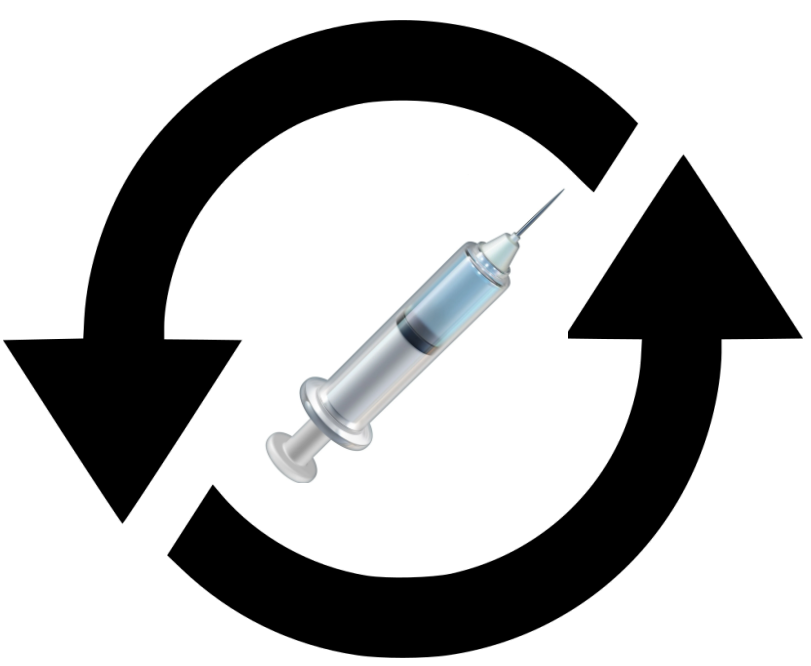 Siringa circondata dal simbolo del riciclaggio